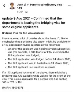 Parent Visa Post 8 Jun 2021